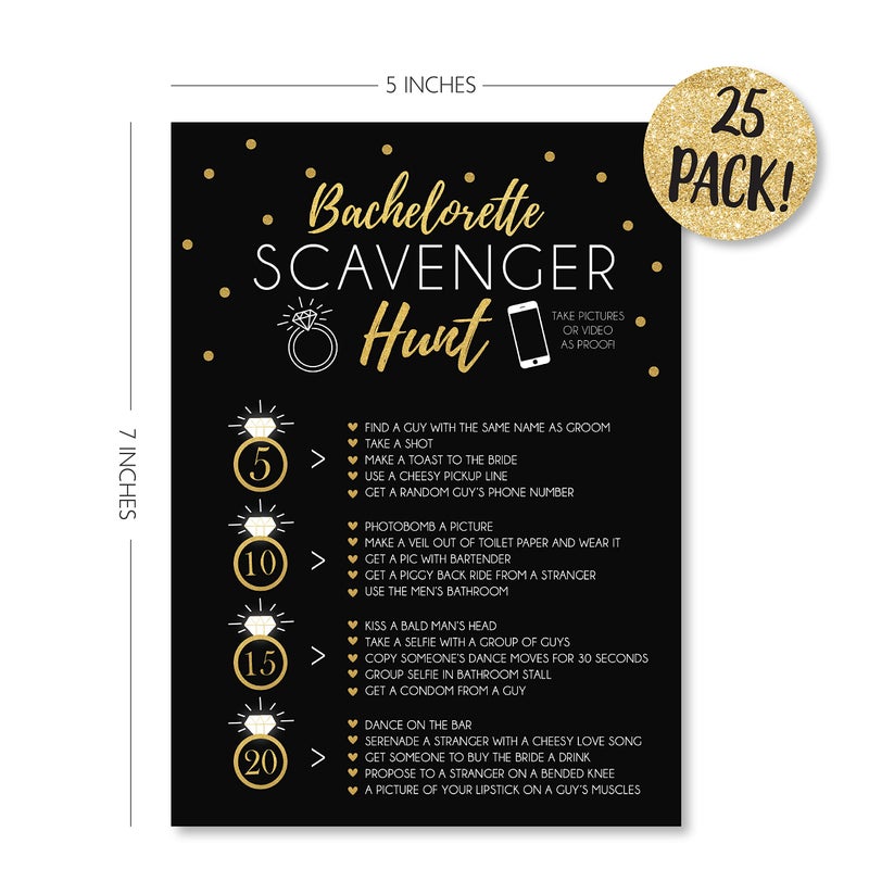 Your Main Event Prints 25 Bachelorette Scavenger Hunt Party Games, Drinking Game and Dares, Fun Novelty Cards for Girls Night Out - Image 3